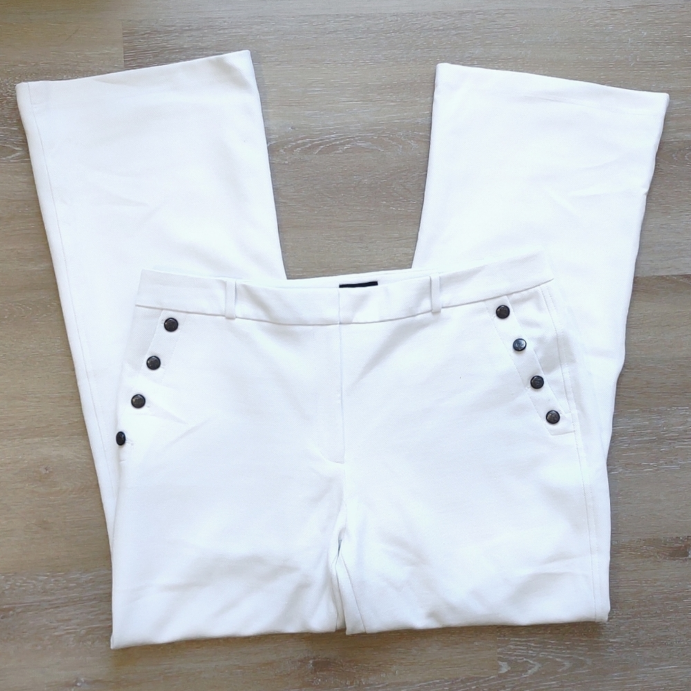WHBM The BOOT 14 White Pant Textured Lined‎ Metal Buttons Navy Style